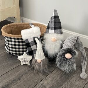 Plaid and Knit Gnome Decor Set